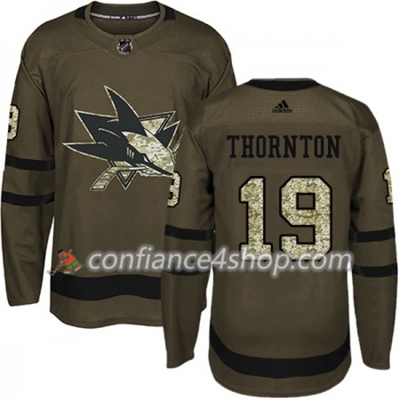 Adidas Maillot de Hockey San Jose Sharks Joe Thornton 19 2017-2018 Camo Vert Authentic - Homme